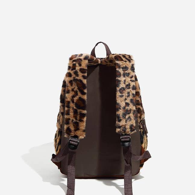 Brown Leopard print faux fur backpack for wholesale on Faire5