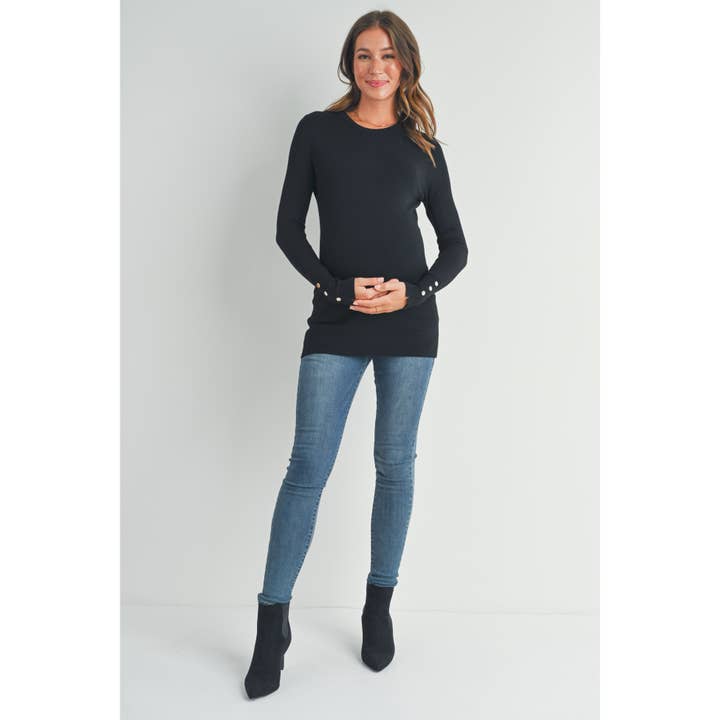 Hello Miz - Wholesale Top - Maternity - Long Sleeve Button Cuff Maternity Knit Top