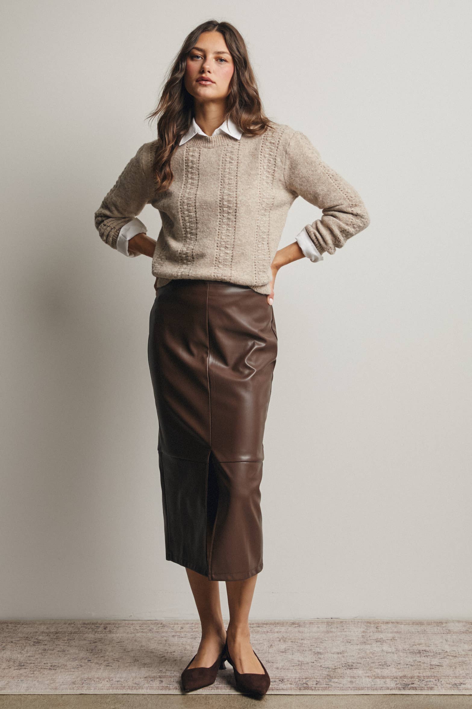 Forte - Wholesale Knit Sweater - Women's - Textured Cable Stitch Pullover Sweater FSW001629