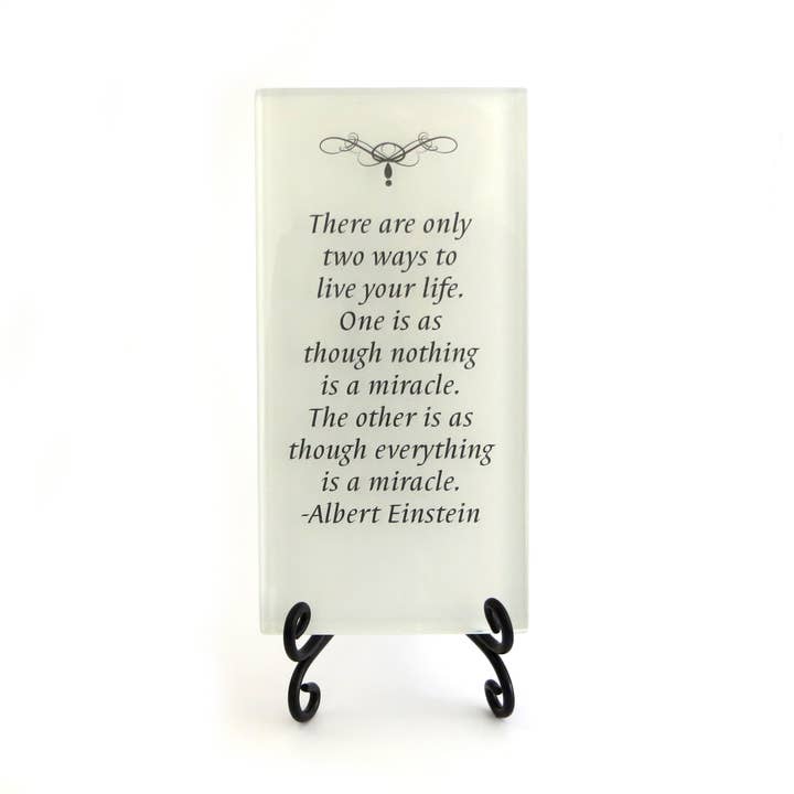Lifeforce Glass, Inc. - Wholesale Desk/Tabletop Sign - Inspirational Glass Plaque- Einstein Quote