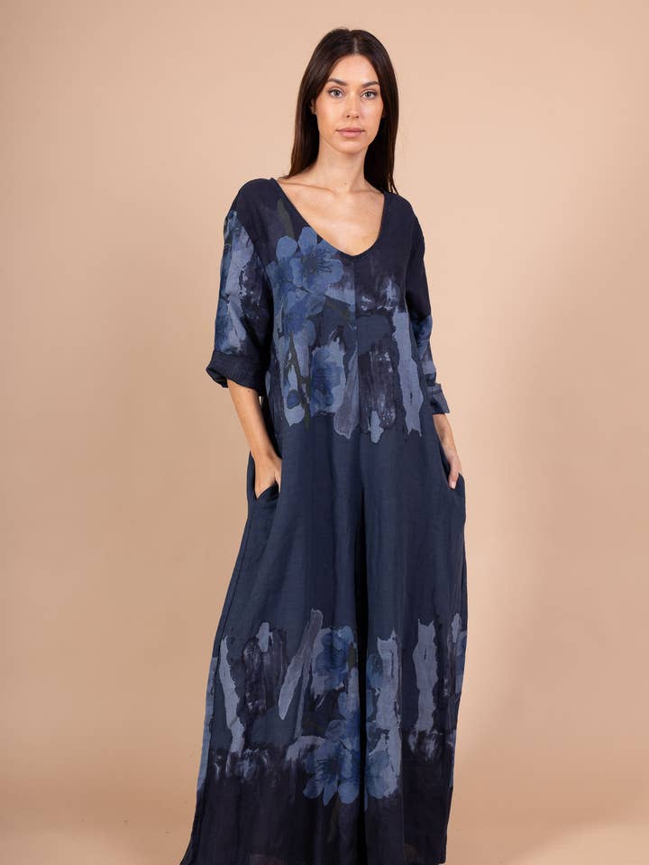 Floral print linen jumpsuit 20640 for wholesale by Shyloh