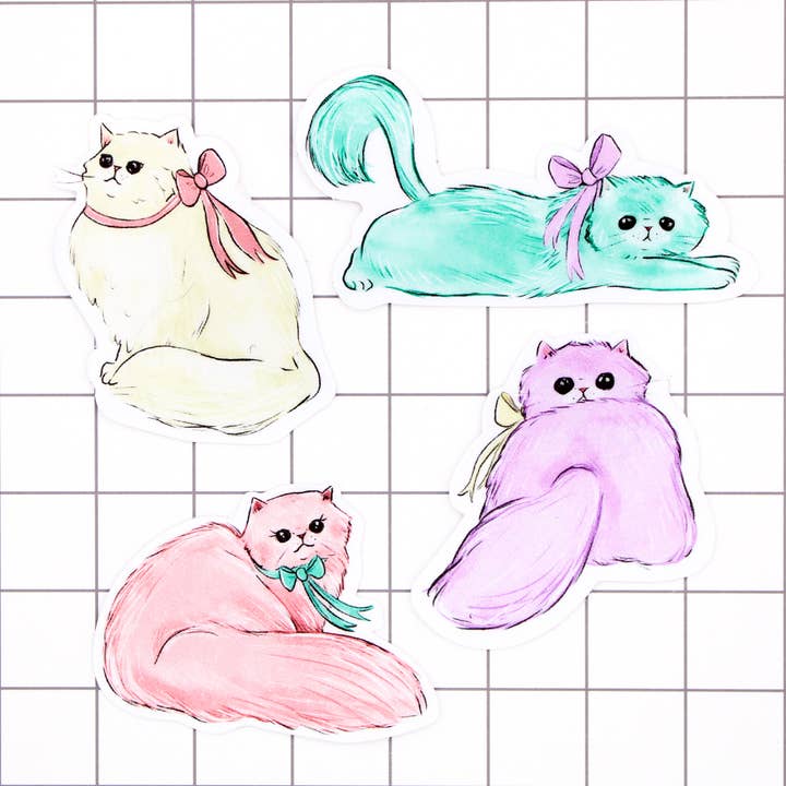 Paquete de pegatinas de gatos y lazos para venta al por mayor de Amy Hartelust Art and Illustration