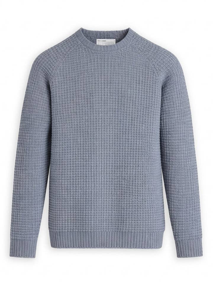 Herren Travel Merino leichter Waffelstrick-Rundhals - Hellblau für den Großhandel von Ministry Of Supply