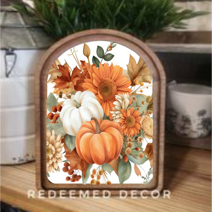 Redeemed Decor - Wholesale Wood Wall Art - Arch Top Fall Bouquet Framed Art   0