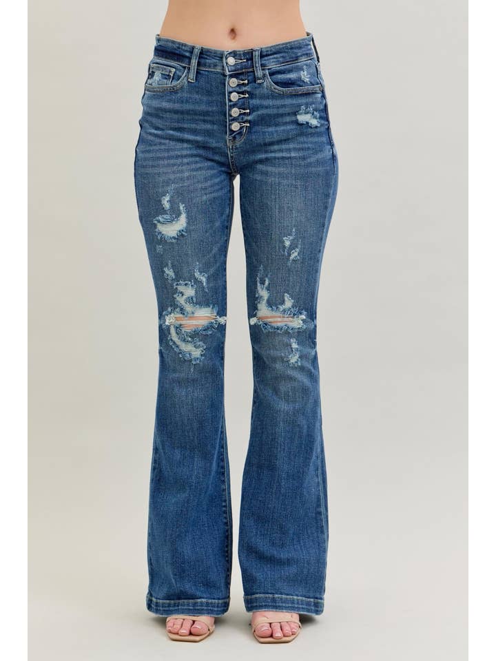 DK Midrise Button Fly Distressed Trouser Flare for wholesale on Faire2