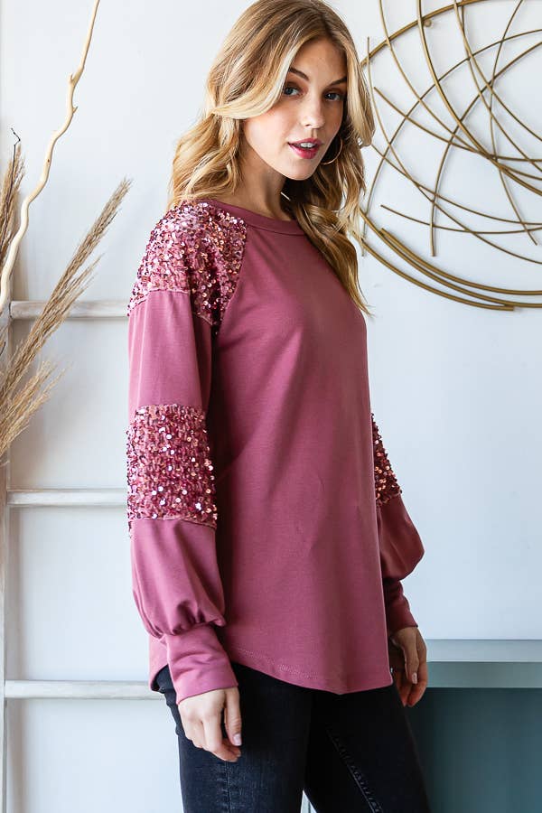 7th Ray - Wholesale Sweatshirt - Women's - [PLUS SIZE] Brushed Sequin Contrast Pullover Top T5341XL11