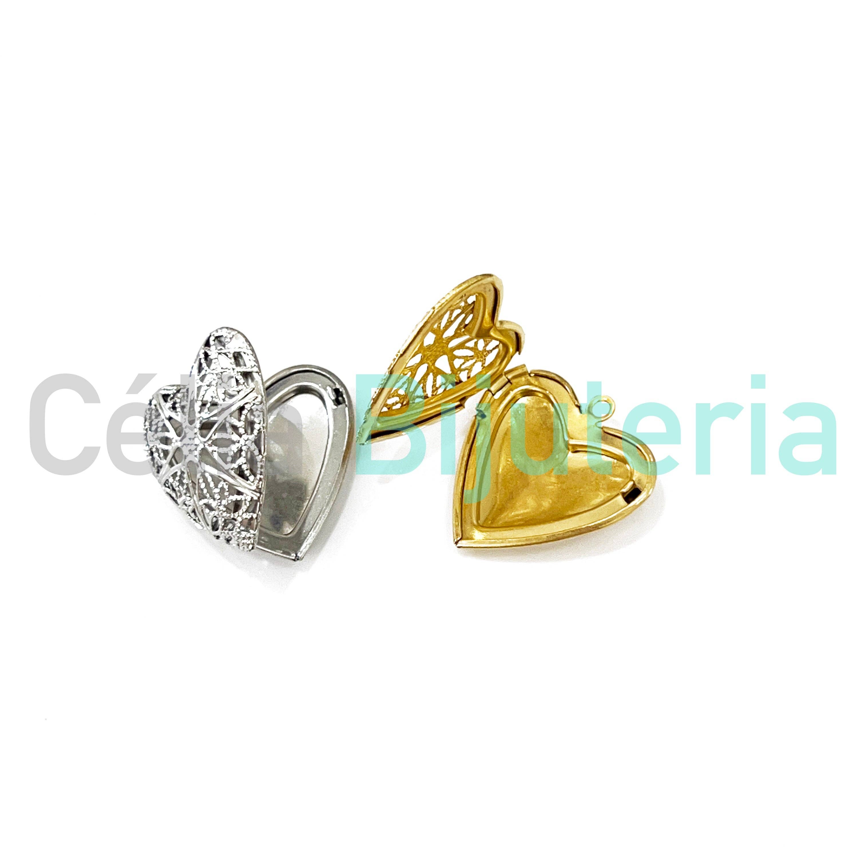 Celli Biju - Wholesale Pendant/Charm Necklace - Steel opening medal - Heart with details2