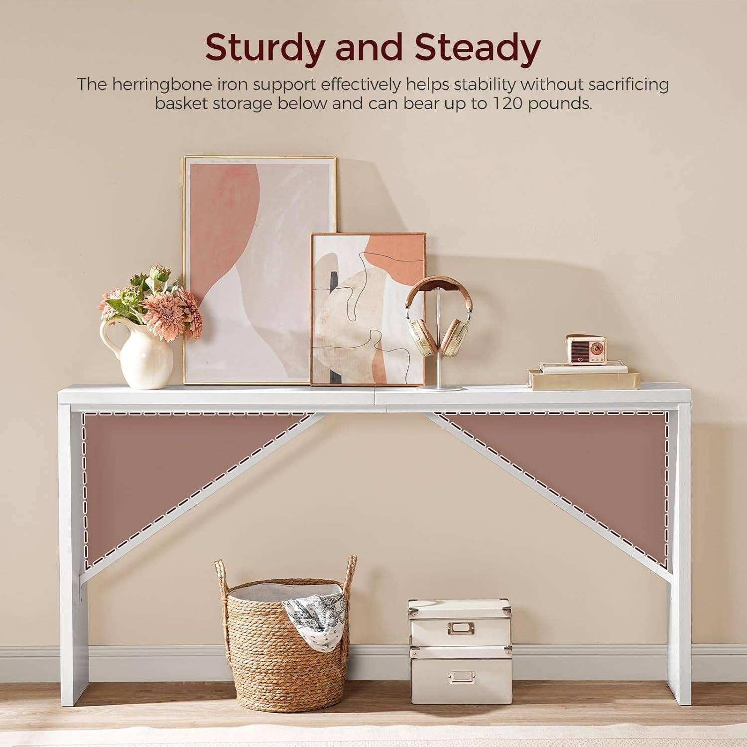 62.2-Inch Industrial White Console Table With Metal Frame for wholesale on Faire6