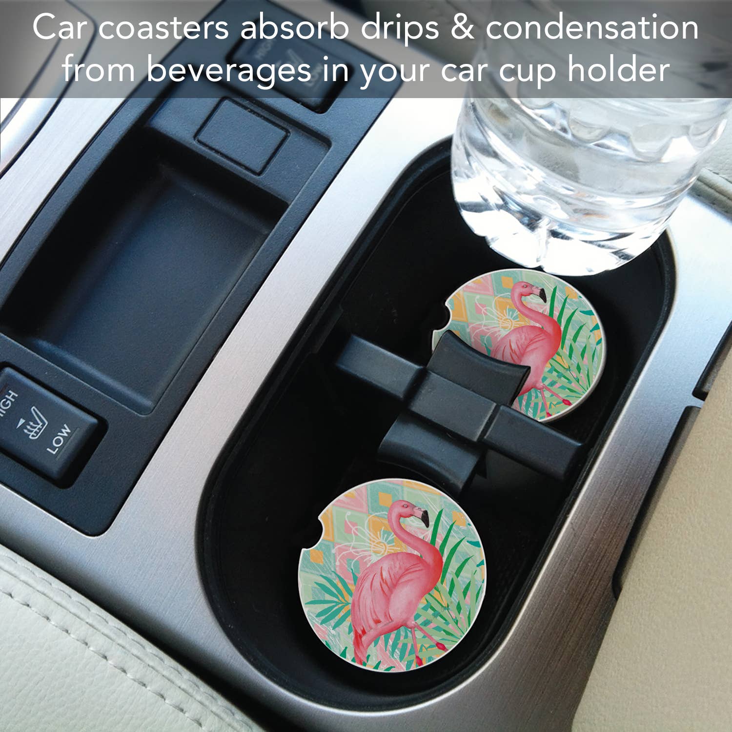 CounterArt/Highland Home/Thirstystone - Wholesale Car Coaster - Unisex - Diamond Flamingo Absorbent Stone Car Coaster 1 Pk4