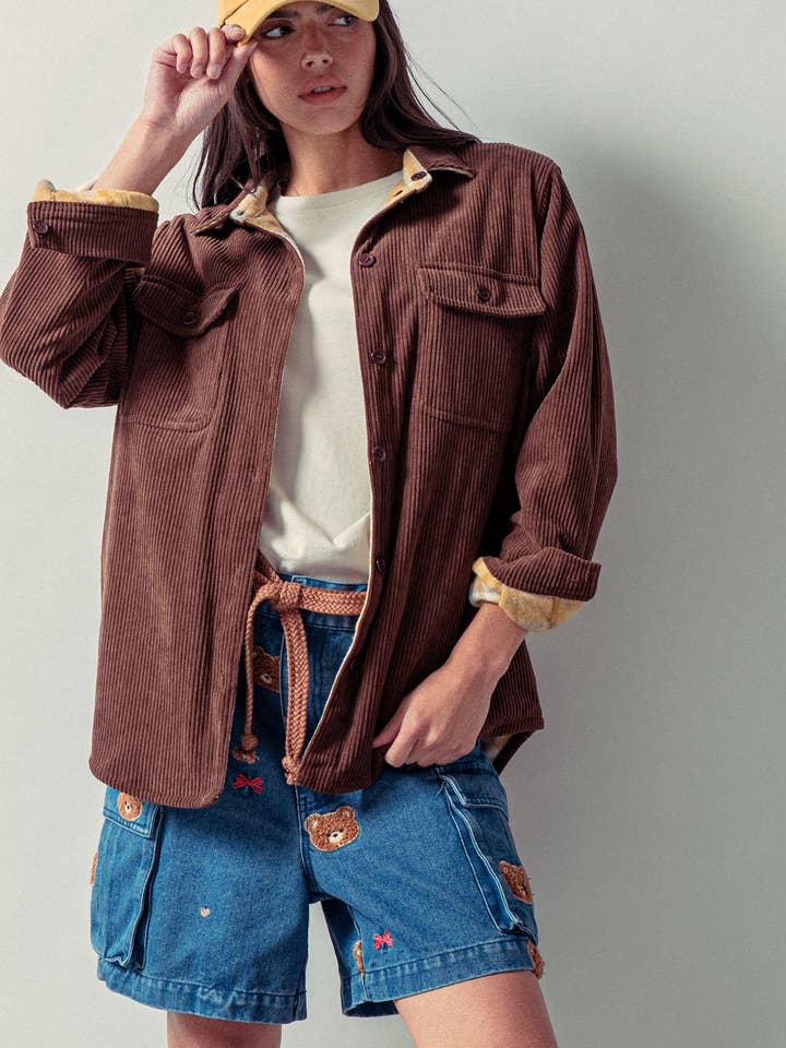 Urban Daizy - Wholesale Shirt Jacket/Shacket - Women's - Plaid Flannel-Lined Corduroy Shacket21