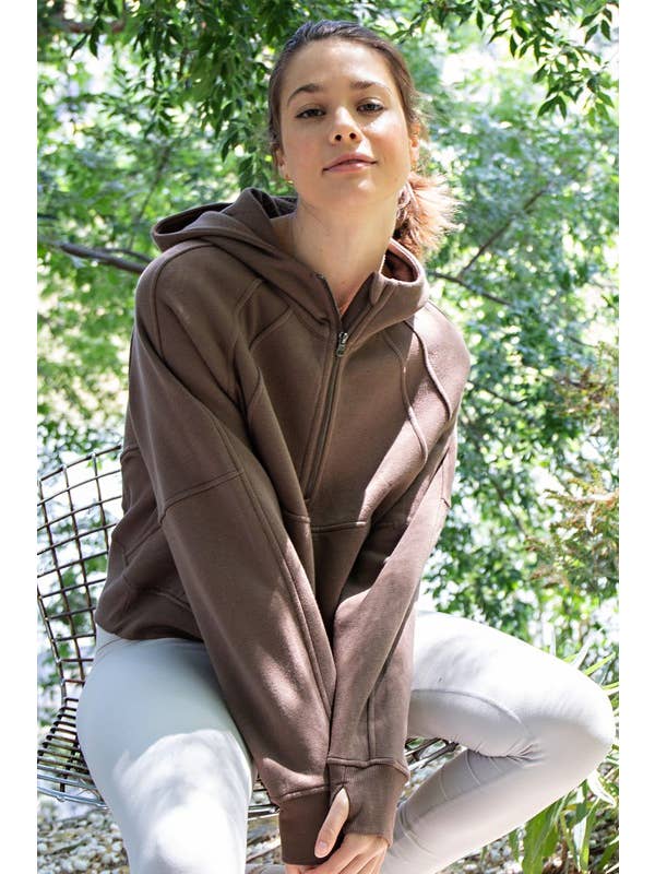 COFFEE J873037 Cropped Quarter Zip French Terry Hoodie Jacket for wholesale on Faire