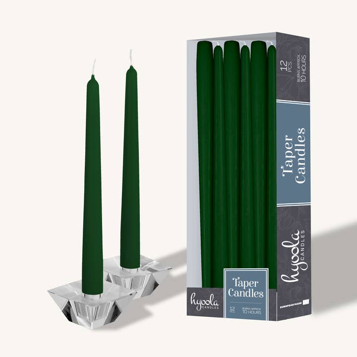 Candele Hunter Green Taper, 30,5 cm, confezione da 12 per la vendita all'ingrosso da parte di Hyoola Candles