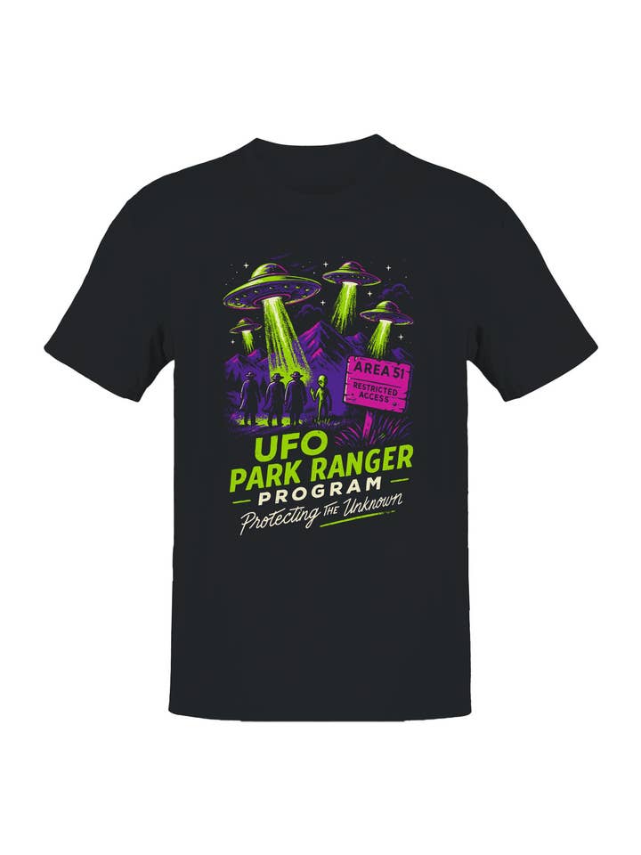 UFO Park Ranger Area 51 Program Men's T-shirt for wholesale by TShirtGuys.com