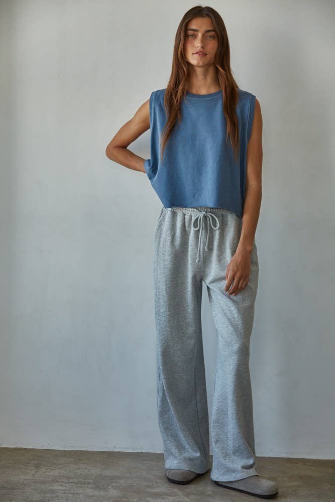 By Together - Wholesale Lounge Sweatpants/Joggers - Women's - L8515 | Knit Cotton French Terry Side Pockets Wide Leg Pants6