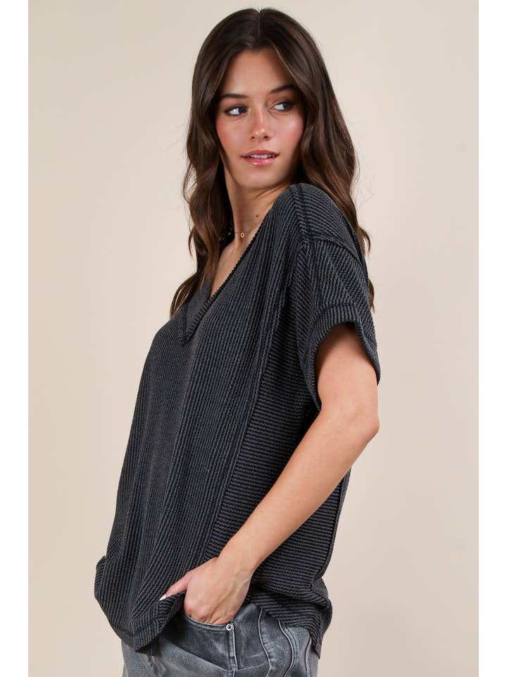 VERY J – wholesale Knit top – Women's – NT12075-Soft Two Tone Casual Comfy Ribbed Knit Top31