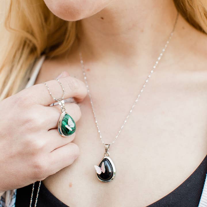 WonderLight Jewelry - Wholesale Pendant/Charm Necklace - Gemstone Teardrop Butterfly Necklace - Butterfly / Hope11