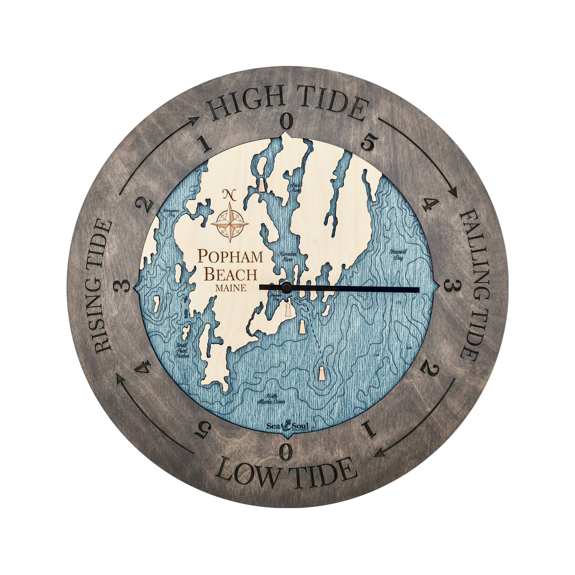 Sea & Soul Nautical Chart Art - Vente Horloges murales - Carte de profondeur d'eau de la côte du Maine92