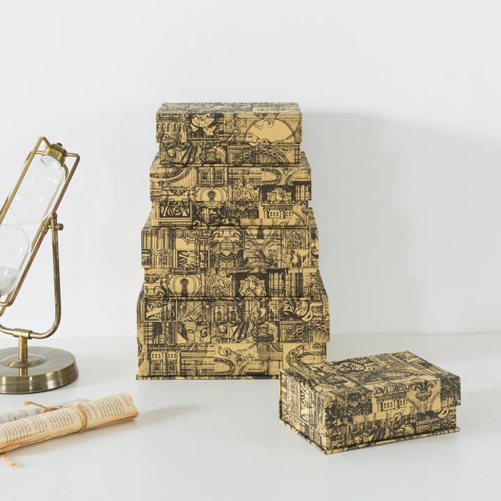 Soul & Lane - Wholesale Decorative Box - Set of 5 Vintage Voyage Decorative Cardboard Storage Boxes