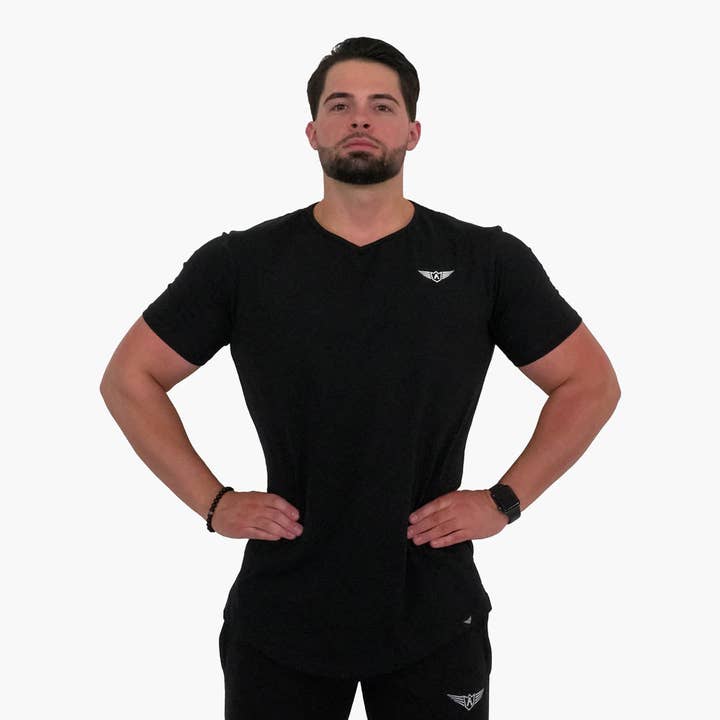 Commander V2.1 Scoop T-Shirt mit V-Ausschnitt Schwarz für den Großhandel von FIT ARMY