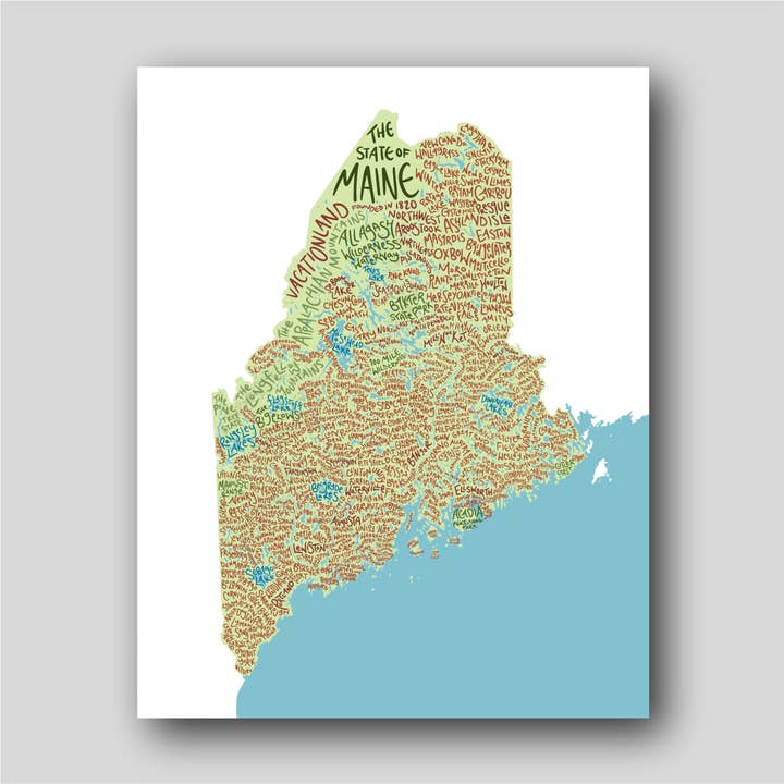 Abby Clark Creative - Wholesale Art Print - The State of Maine -Hand Lettered Typography 11x14 Art Print1