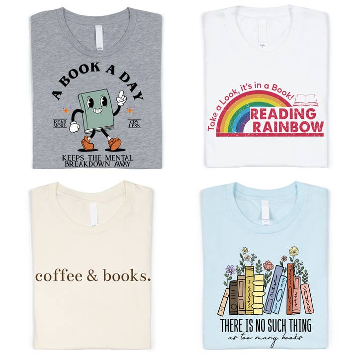 Boho Bloom Emporium - Wholesale Screen Printed T-Shirt - Women's - Reading Rainbow Shirt, Born To Read Bookish Shirt0