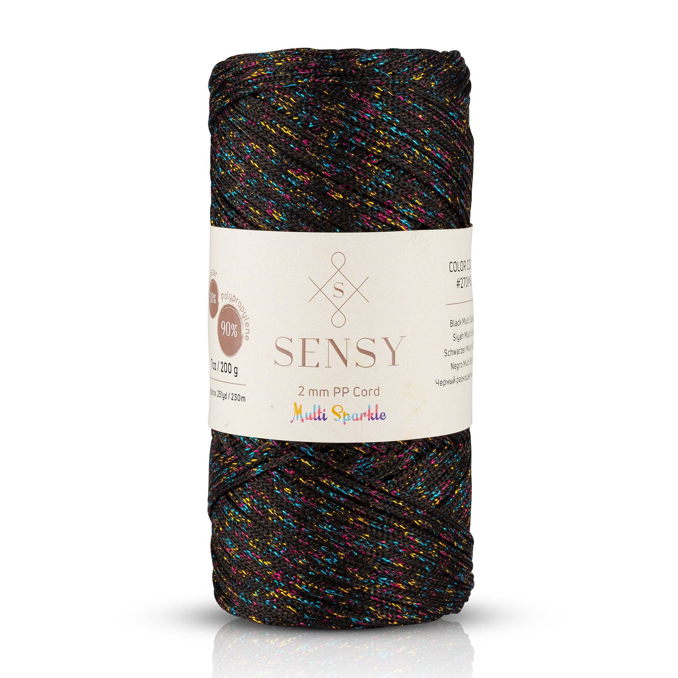Sensy - Wholesale Yarn - Sensy Premium 2mm Multi Sparkle - 251 yards 90% Polypropylene / 10% Polyester Macrame Cord2