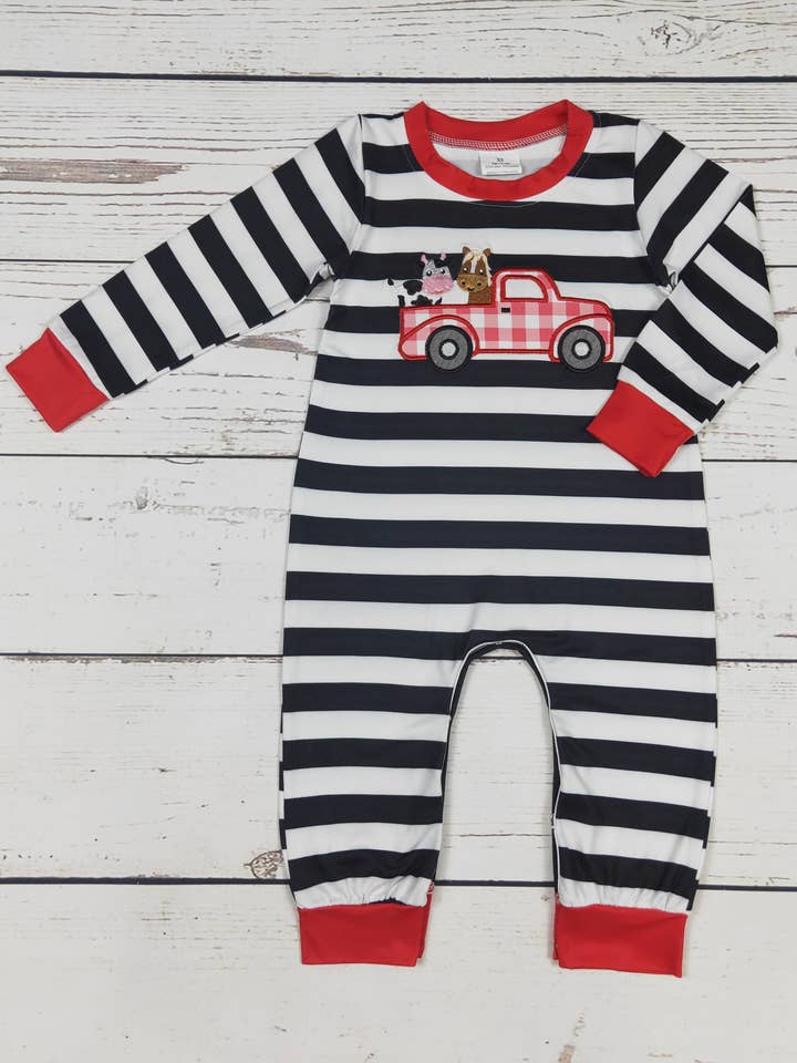 Baby Stripe Cows Appliqué Romper for wholesale by sassy kids palace