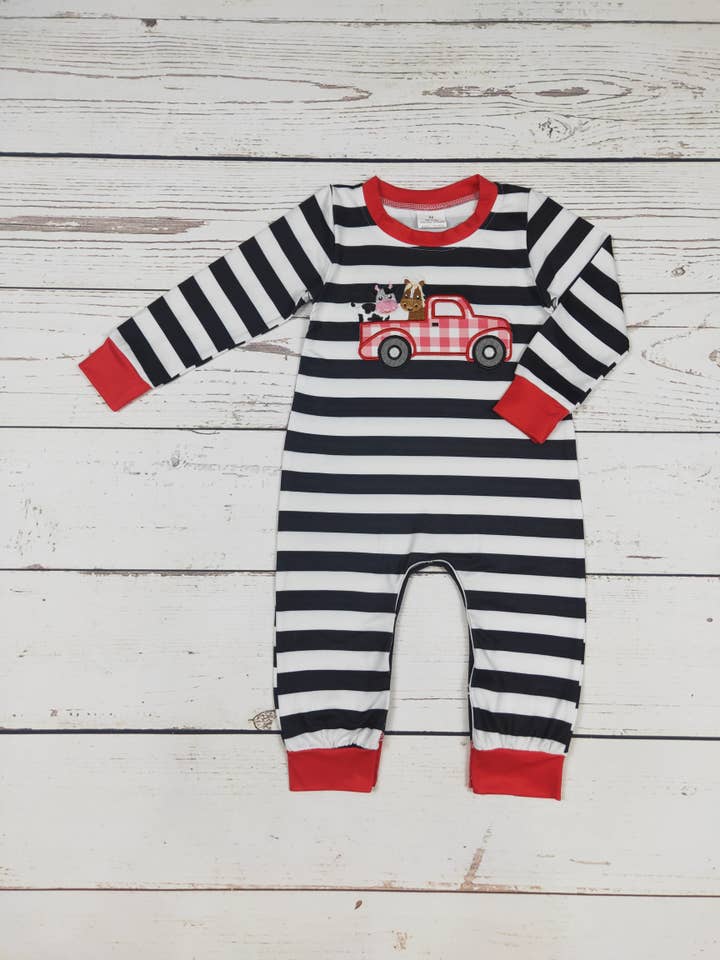 sassy kids palace - Wholesale Jumpsuit - Baby - Baby Stripe Cows Appliqué Romper