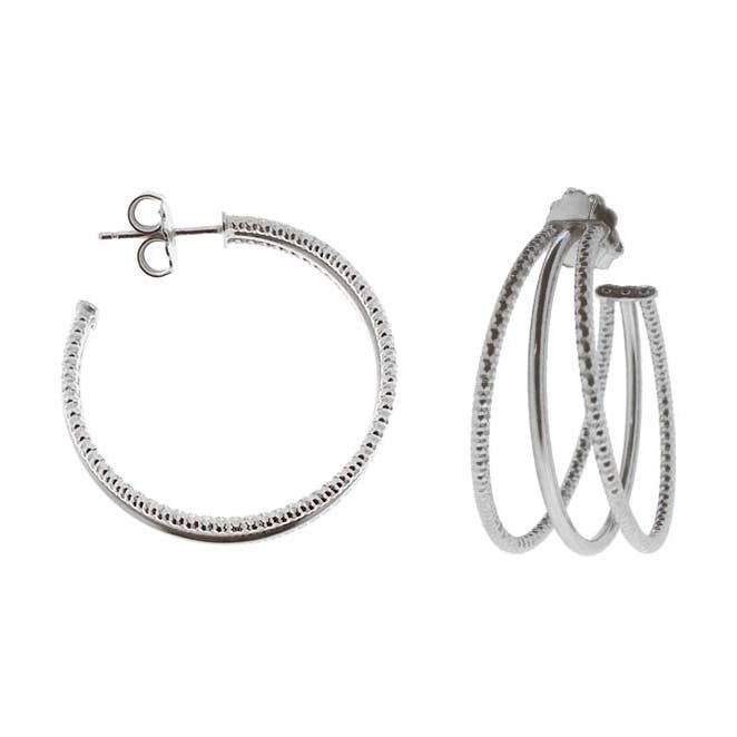 Oorbellen met gladde en diamanten gerhodineerde zilveren voor wholesale door ORUS BIJOUX