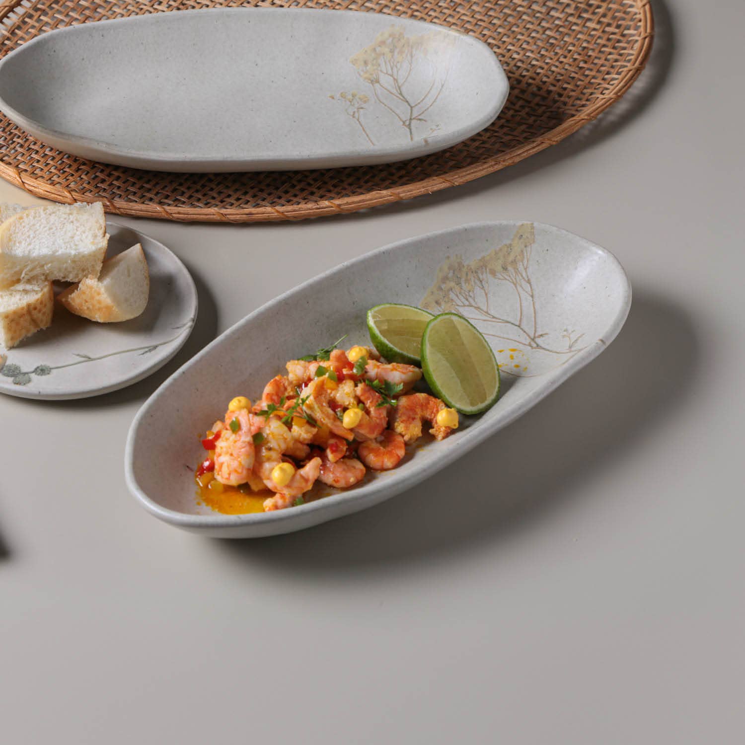 Elfenben Dybt ovalt fad stort stentøj 12,6 x 6,3" Campestre for engroshandel på Faire1