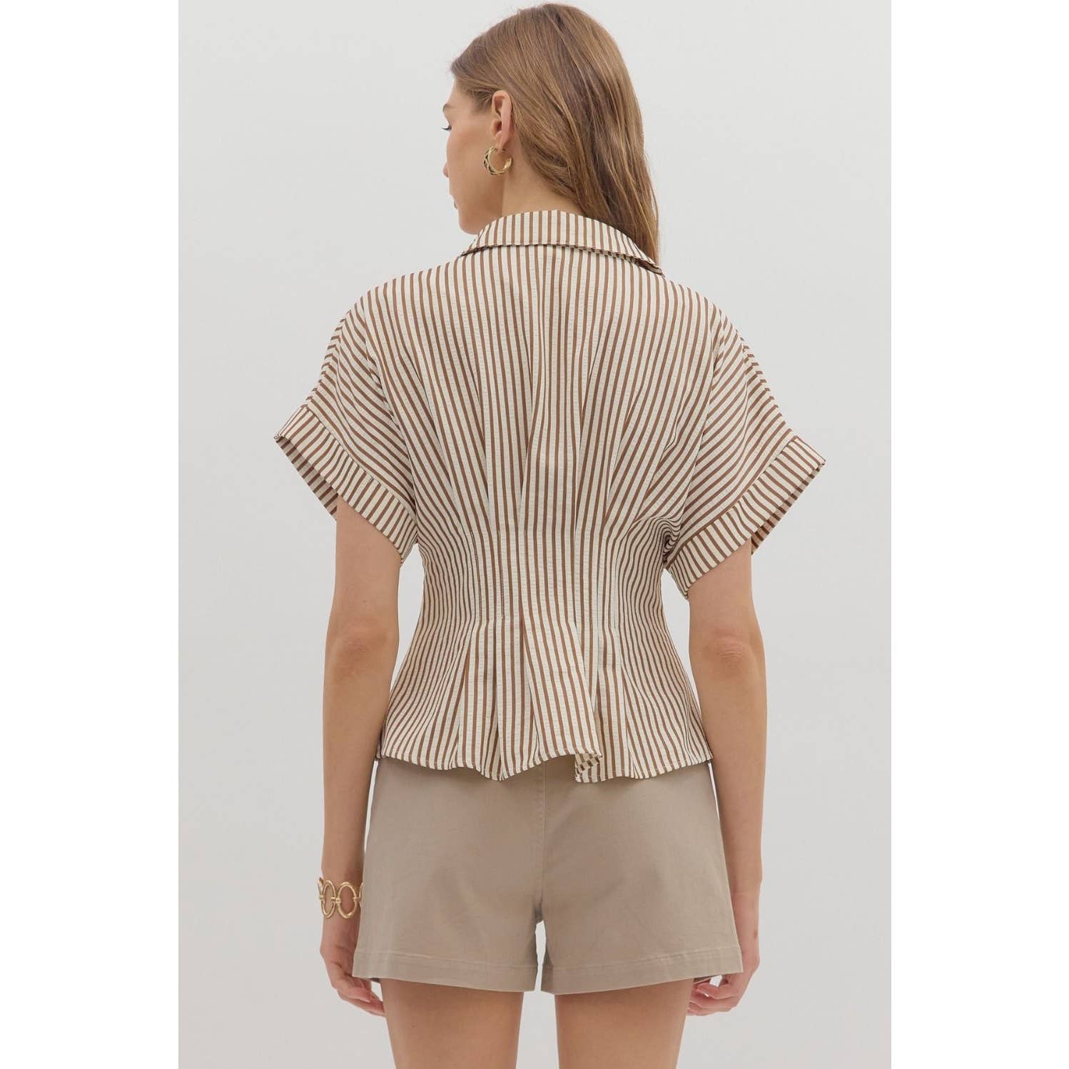 STYLE USA - Wholesale Tunic - Women's - Stripe collar button front pleated top10