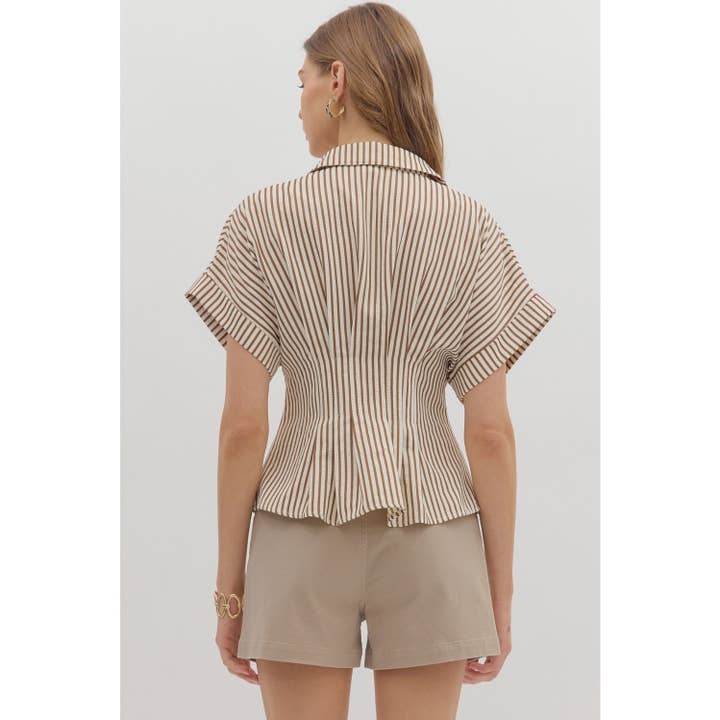 STYLE USA - Wholesale Tunic - Women's - Stripe collar button front pleated top10