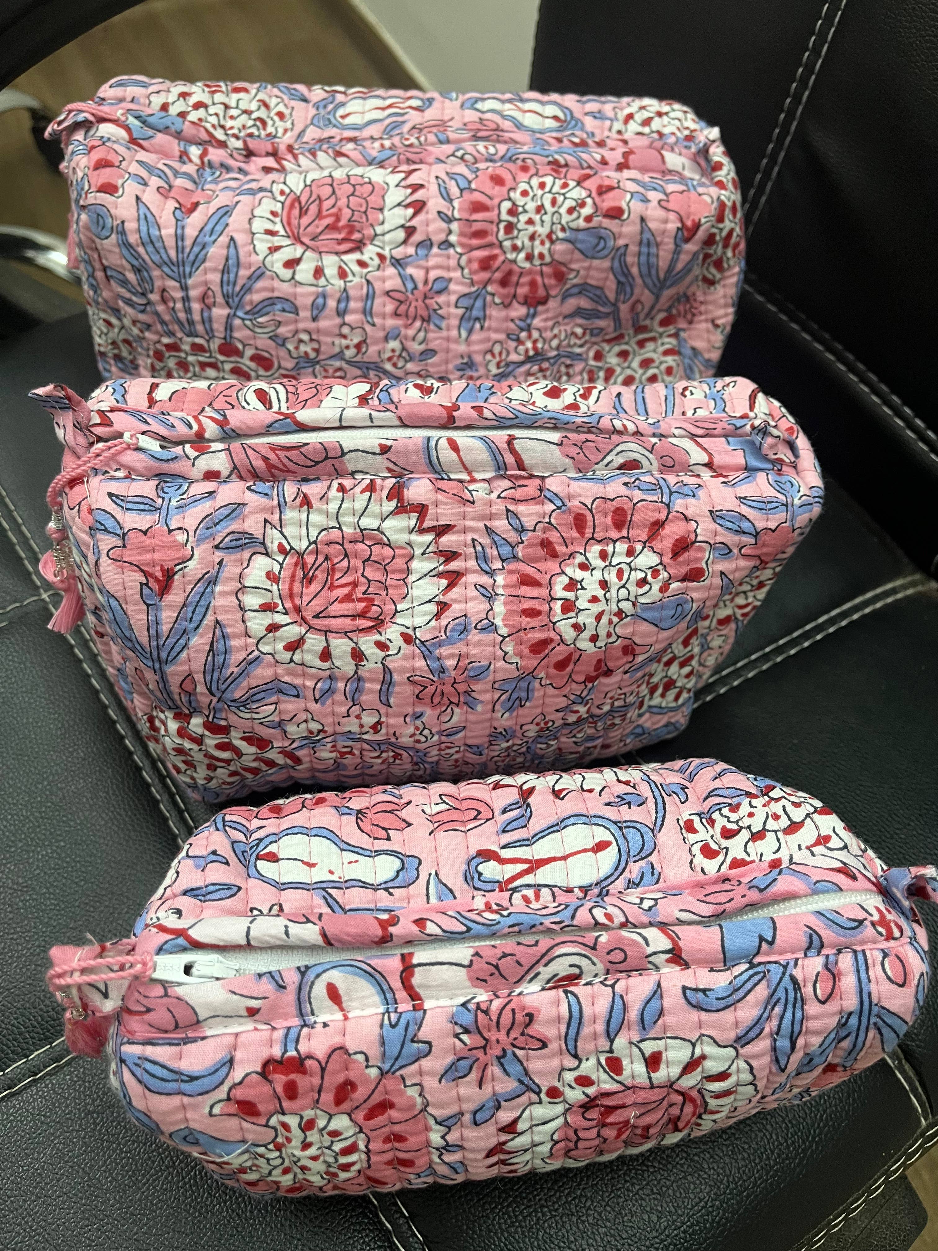 Meghcraft – Großhandel Schmink-/Kosmetiktasche – Personalisierte, gesteppt bedruckte Baumwoll-Kosmetiktaschen, 3er-Set12