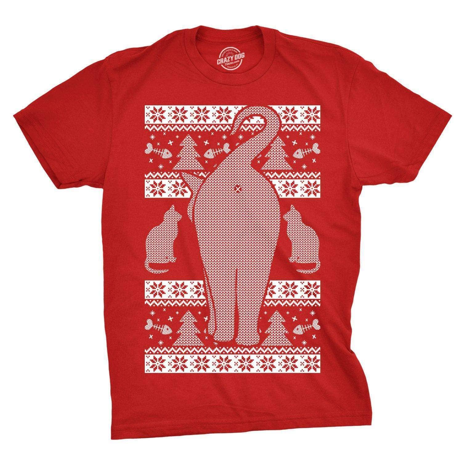 Rouge T-shirt de Noël festif Feline Butt Funny pour homme en vente sur Faire0