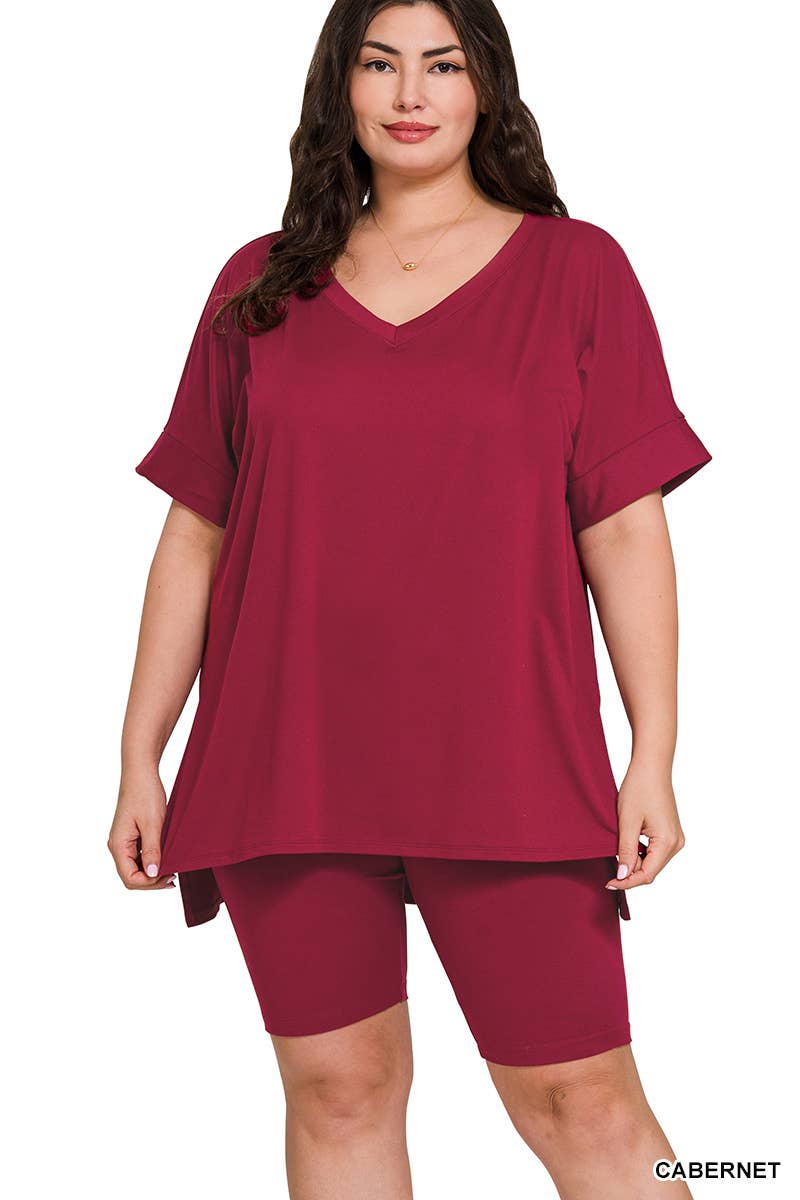 Vanilla Monkey - Wholesale Top & Pant Set (NOT Loungewear) - Women's - Plus Brushed Dty Microfiber V-neck Top And Biker17