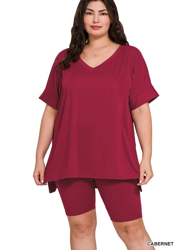 Vanilla Monkey - Wholesale Top & Pant Set (NOT Loungewear) - Women's - Plus Brushed Dty Microfiber V-neck Top And Biker17