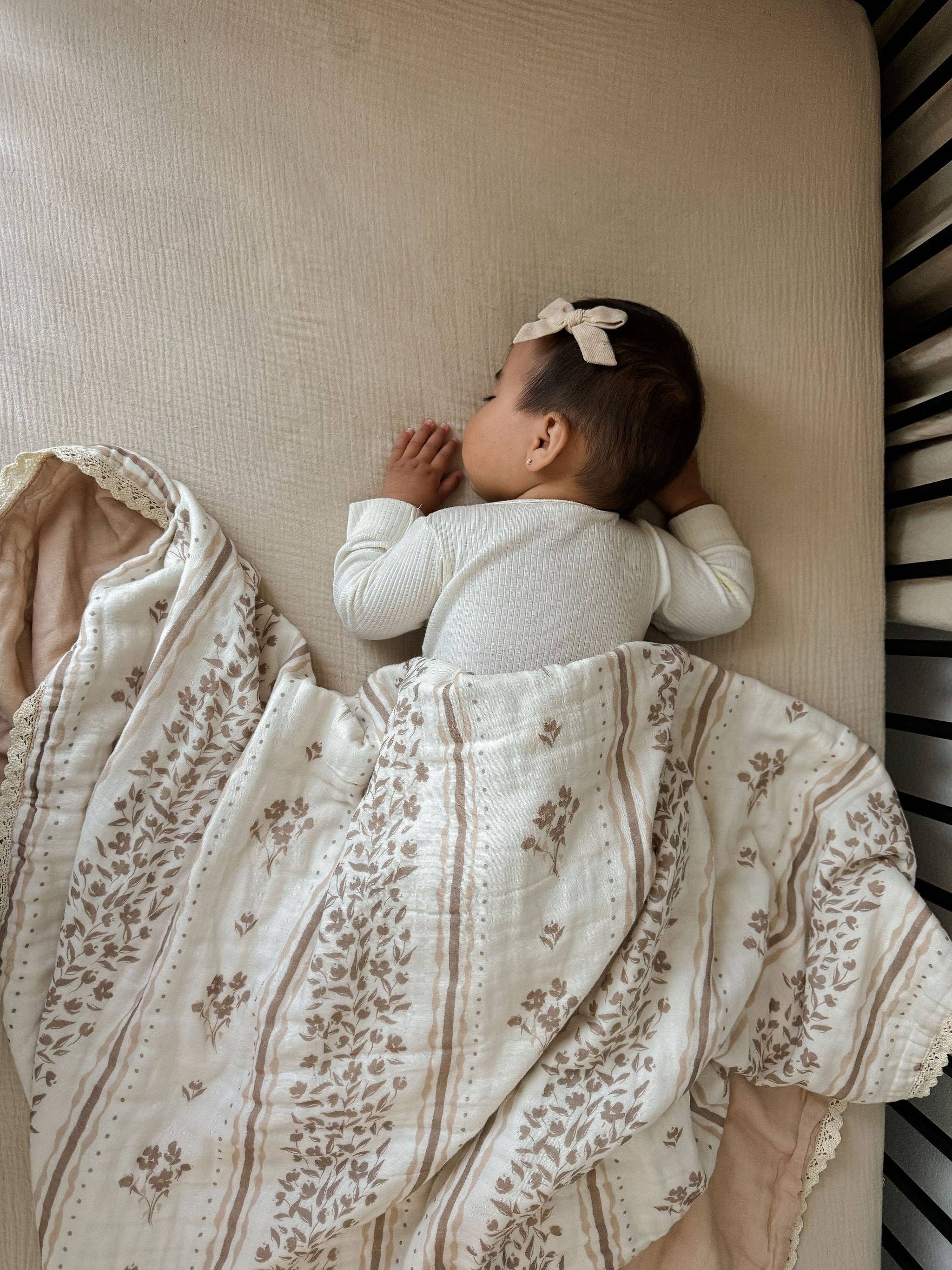 Ellie and Layne - Wholesale Bedding blanket – Kids & Baby - Lettie Floral QUILTED 6 Layer Gauze Blanket6