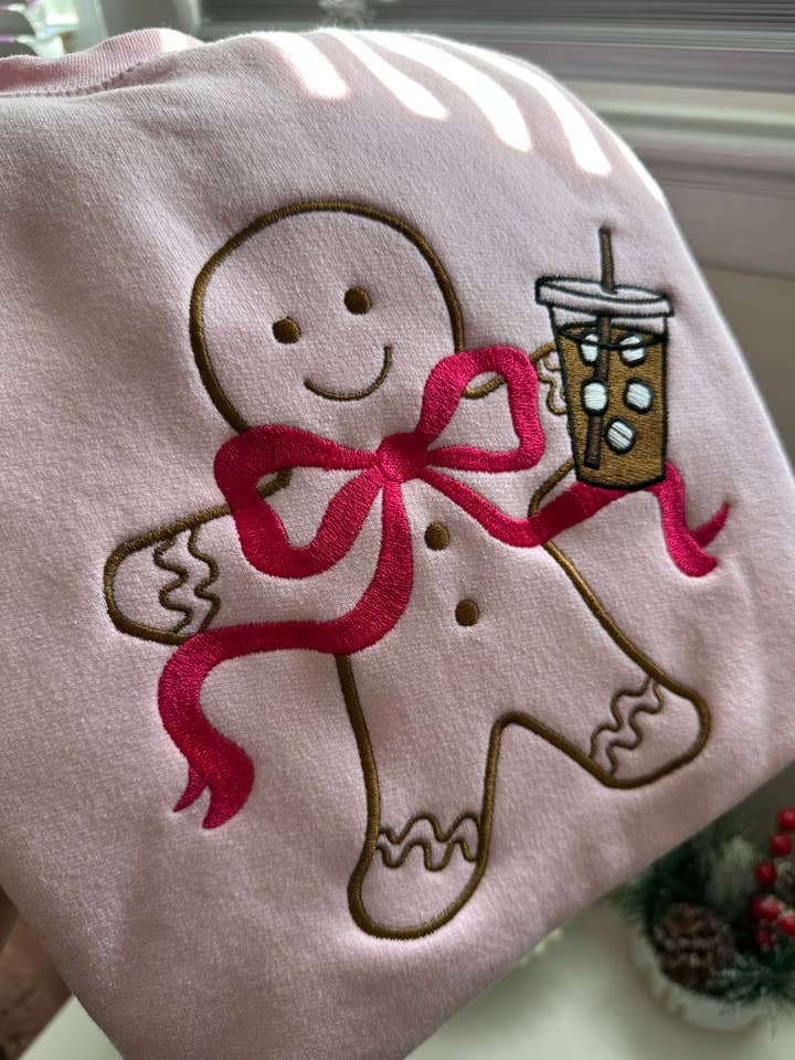 G Goodies Transfers - Wholesale Sweatshirt - Women's - Christmas Gingerbread Latte Embroidered Sweatshirt - Woman1
