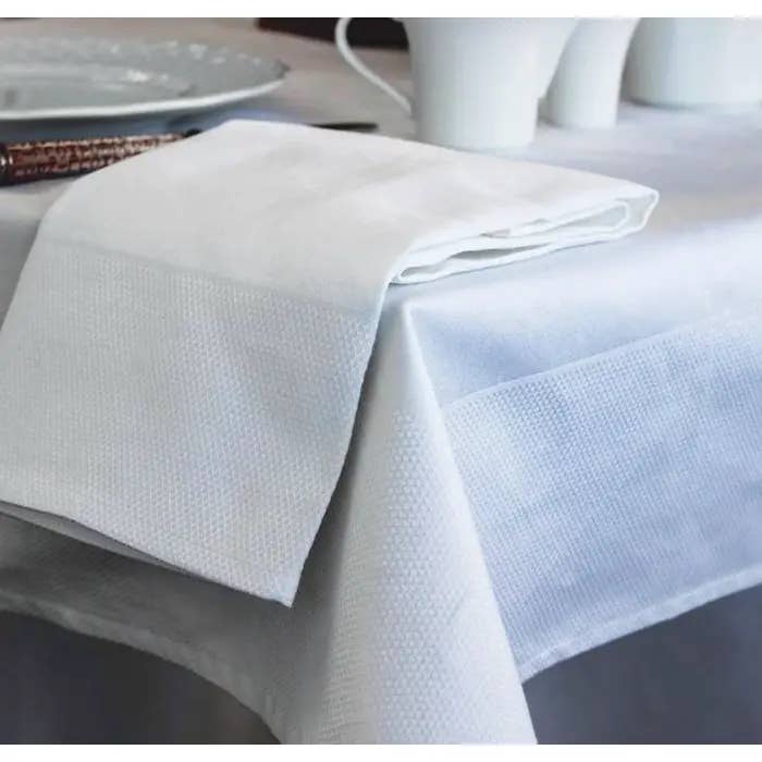 Partridge Eye Border White Tablecloth 90"X90", 100% Cotton for wholesale by Hotel Collection by Garnier Thiebaut