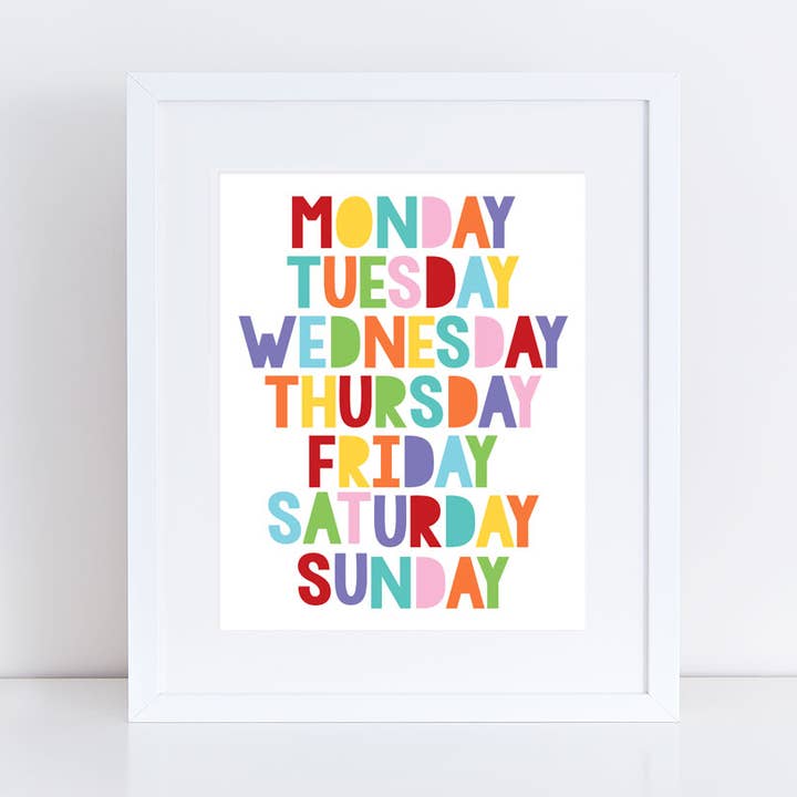Colourful Days Of The Week Print for wholesale by Creative Monsoon