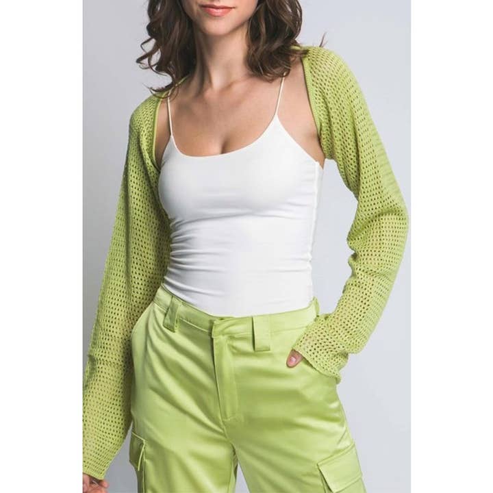 Long Sleeve Waffle Knit Shrug Sweater for wholesale by Paperdoll