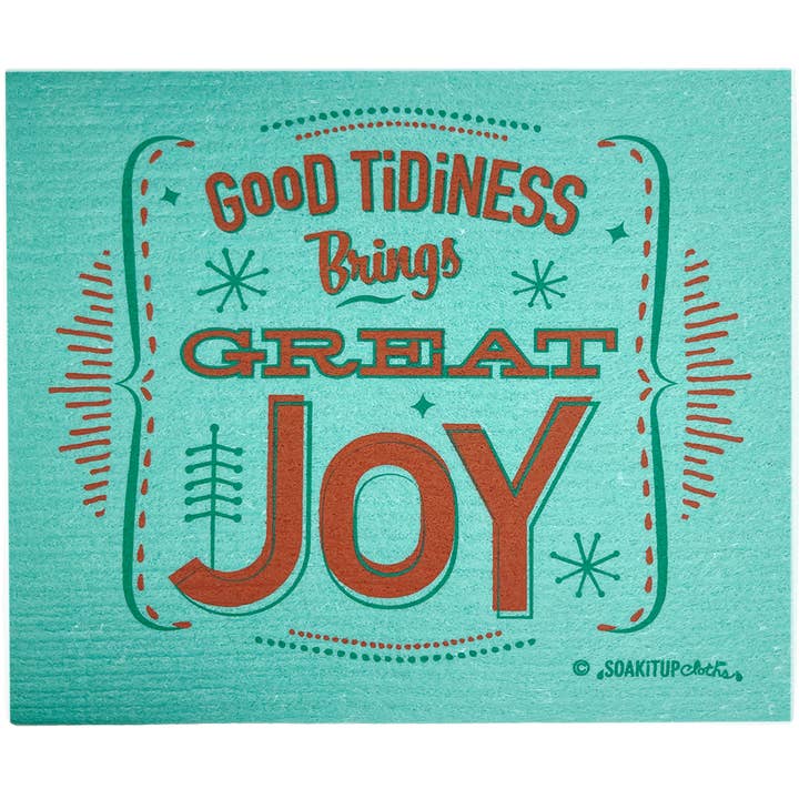 Good Tidiness Brings Great Joy Holiday Green Dishcloth for wholesale by Soak iT Up Eco-friendly Greetings + Gifts