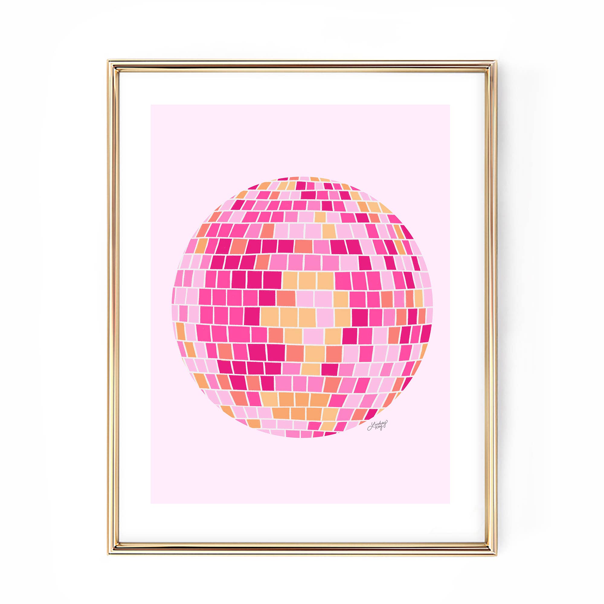 Lindsey Kay Collective - Wholesale Art Print - Disco Balls Illustration (Pink/Yellow Palette) - Art Print1