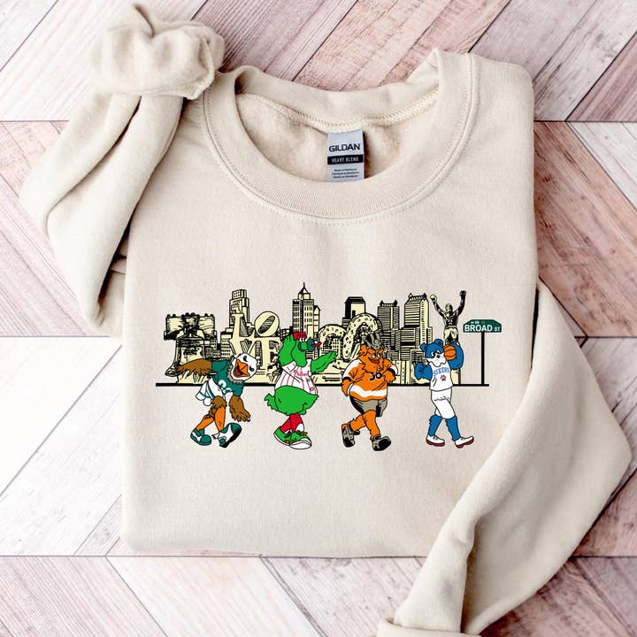 Philly Mascot Crewneck Sweatshirt Broad St Skyline for wholesale by TheKingShirt