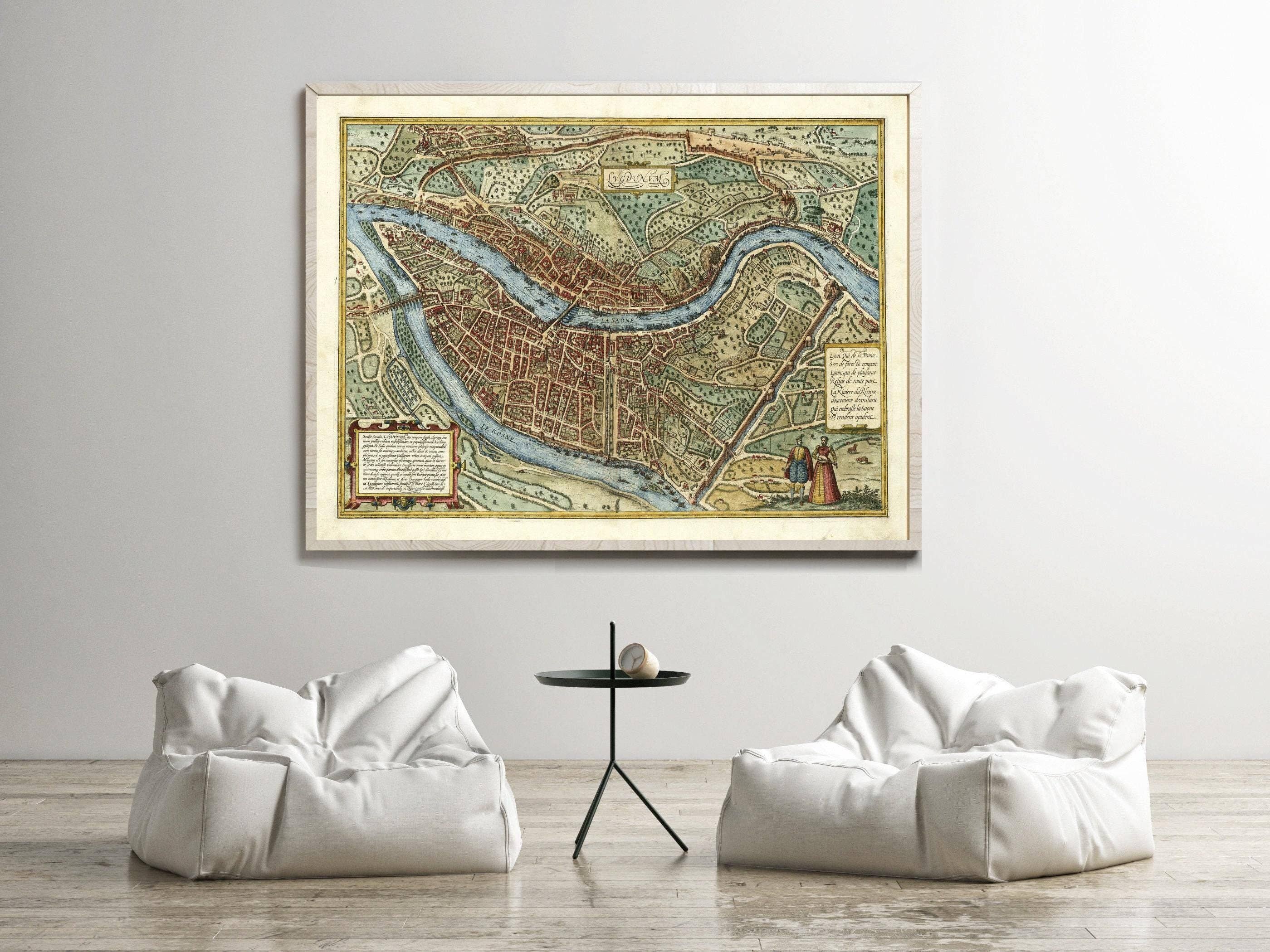 OldCityPrints - Old Maps and Posters - Wholesale Art Print - Old Map of Lyon France 1593 Vintage Map of Lyon | Vintage Map Wall Art Print1