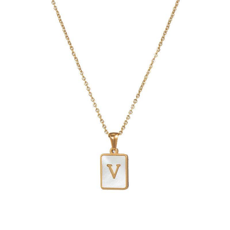 Mio Queena - Wholesale Pendant/Charm Necklace - Square Initial 18K Gold-plated Stainless Steel Necklace -FGS25