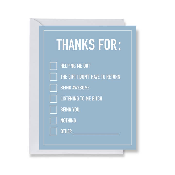 Grazie Lista di Controllo Biglietto di Auguri per la vendita all'ingrosso da parte di Ink & Attitude Stationery Company