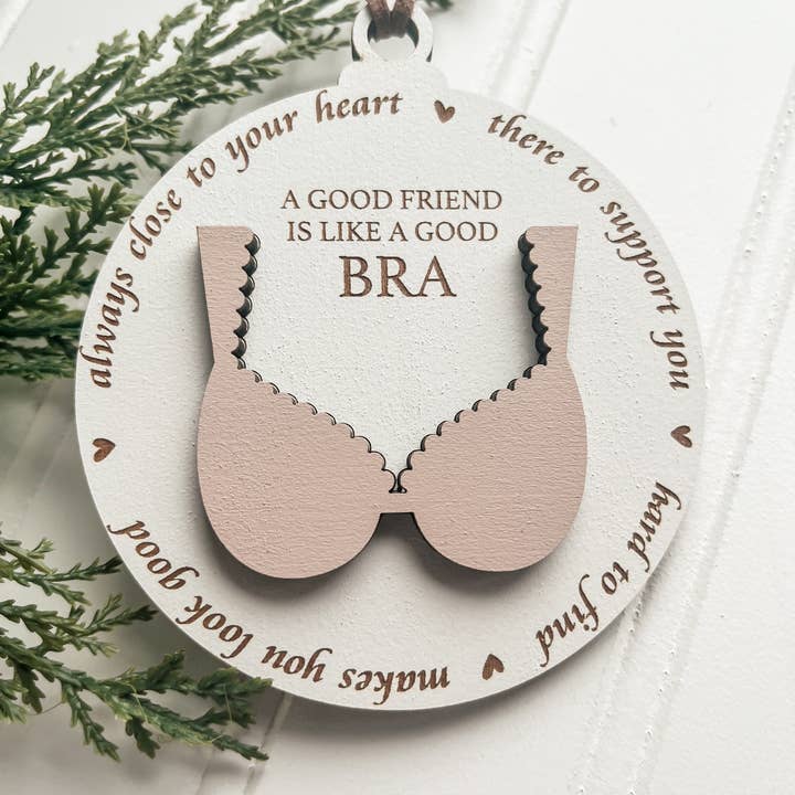 Country Roads Rustic Decor - Venta al por mayor Adornos - Adorno «Un buen amigo es como un buen sujetador»