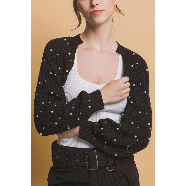 ITSSY - Wholesale Cardigan - Women's - Pearl Beaded Long Sleeve Shrug Bolero