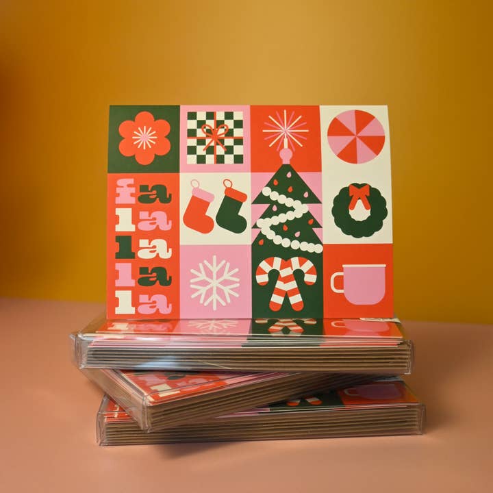 FaLaLa Geometric Holiday Card for wholesale by Fond Printed Goods